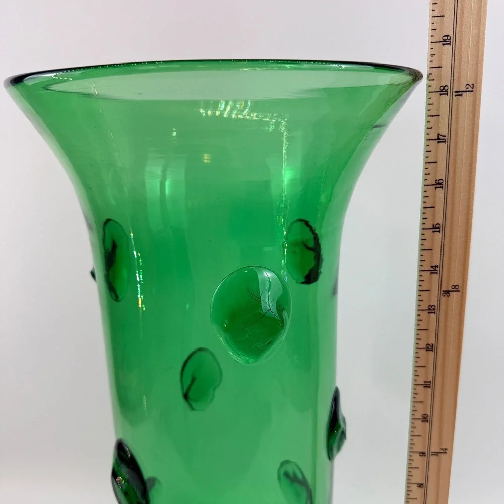 Mid Century Green Glass Large Prunt Blob Floor Vase 18